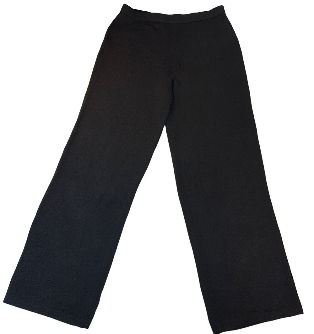St. John Caviar Wool Blend Wide Leg Pull On Knit Pants - Size 14 (34 In. Ins)